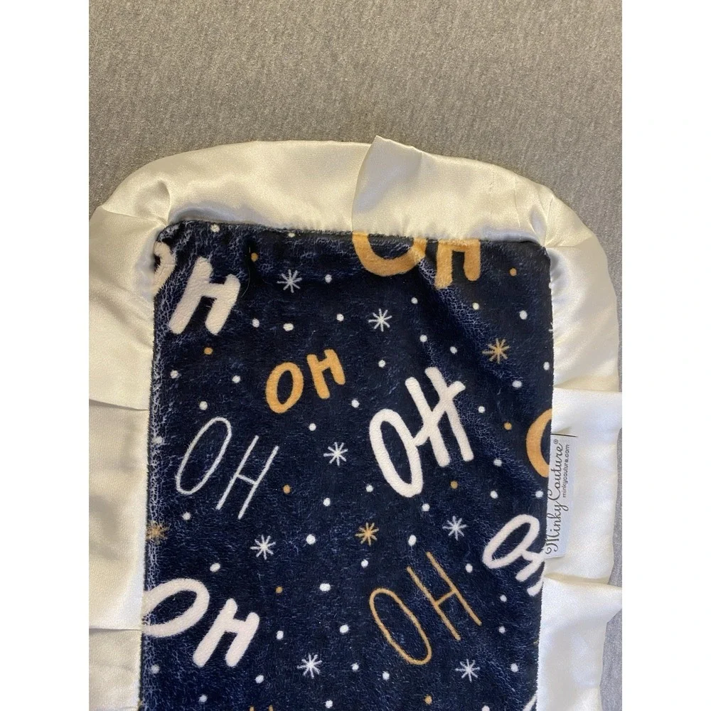 Minky Couture Mini Baby Blanket Dark Blue Christmas Ho Ho & Snowflakes